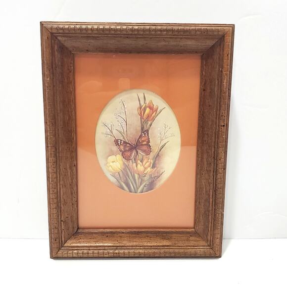 Vtg Kay Lamb Shannon Wood Framed Butterfly Print Entomology Art 9" x 7" - Picture 1 of 11
